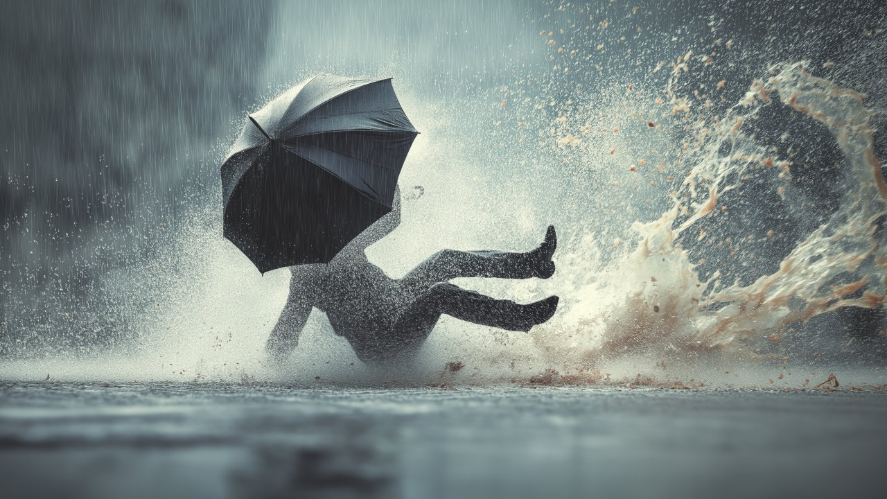 person in the_rain being swept away